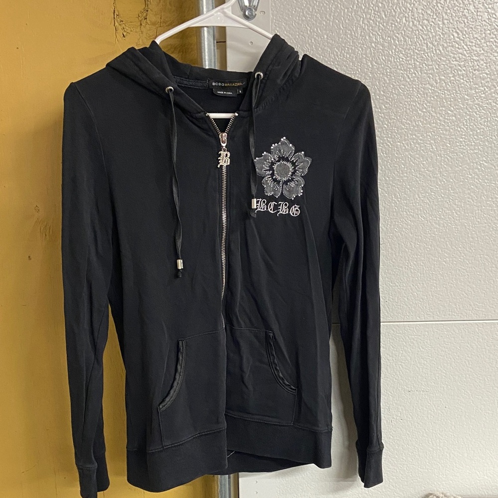 BCBGMaxAzria Black Hoodie with Floral Design